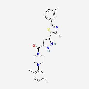 molecular formula C27H29N5OS B2949314 [4-(2,5-Dimethylphenyl)piperazin-1-yl]-[5-[4-methyl-2-(3-methylphenyl)-1,3-thiazol-5-yl]pyrazolidin-3-yl]methanone CAS No. 1305274-34-3
