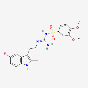 molecular formula C20H23FN4O4S B2949315 N-(N-(2-(5-fluoro-2-methyl-1H-indol-3-yl)ethyl)carbamimidoyl)-3,4-dimethoxybenzenesulfonamide CAS No. 869075-12-7