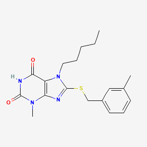 molecular formula C19H24N4O2S B2949317 3-Methyl-8-[(3-methylphenyl)methylsulfanyl]-7-pentylpurine-2,6-dione CAS No. 371236-56-5