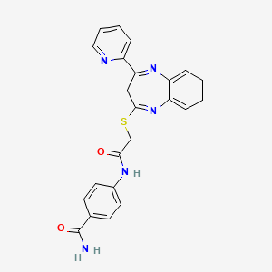 molecular formula C23H19N5O2S B2949330 4-({[(4-pyridin-2-yl-3H-1,5-benzodiazepin-2-yl)thio]acetyl}amino)benzamide CAS No. 1185034-93-8