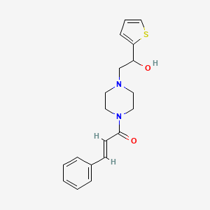 molecular formula C19H22N2O2S B2949336 (E)-1-(4-(2-hydroxy-2-(thiophen-2-yl)ethyl)piperazin-1-yl)-3-phenylprop-2-en-1-one CAS No. 1396893-03-0