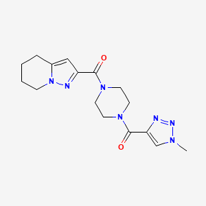 molecular formula C16H21N7O2 B2949369 (1-methyl-1H-1,2,3-triazol-4-yl)(4-(4,5,6,7-tetrahydropyrazolo[1,5-a]pyridine-2-carbonyl)piperazin-1-yl)methanone CAS No. 2034457-72-0