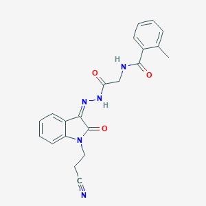 N-[2-[(2Z)-2-[1-(2-cyanoethyl)-2-oxoindol-3-ylidene]hydrazinyl]-2-oxoethyl]-2-methylbenzamide