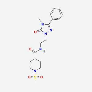 molecular formula C18H25N5O4S B2949370 N-(2-(4-methyl-5-oxo-3-phenyl-4,5-dihydro-1H-1,2,4-triazol-1-yl)ethyl)-1-(methylsulfonyl)piperidine-4-carboxamide CAS No. 1202978-99-1