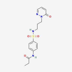 molecular formula C16H20N4O4S B2949375 N-(4-(N-(3-(6-oxopyridazin-1(6H)-yl)propyl)sulfamoyl)phenyl)propionamide CAS No. 1105234-67-0