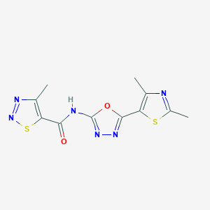 molecular formula C11H10N6O2S2 B2949380 N-(5-(2,4-dimethylthiazol-5-yl)-1,3,4-oxadiazol-2-yl)-4-methyl-1,2,3-thiadiazole-5-carboxamide CAS No. 1226446-86-1