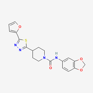 molecular formula C19H18N4O4S B2949381 N-(benzo[d][1,3]dioxol-5-yl)-4-(5-(furan-2-yl)-1,3,4-thiadiazol-2-yl)piperidine-1-carboxamide CAS No. 1105247-89-9