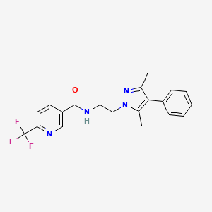 molecular formula C20H19F3N4O B2949384 N-(2-(3,5-dimethyl-4-phenyl-1H-pyrazol-1-yl)ethyl)-6-(trifluoromethyl)nicotinamide CAS No. 2034292-99-2