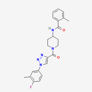 molecular formula C23H24FN5O2 B2949388 N-(1-(1-(4-fluoro-3-methylphenyl)-1H-1,2,3-triazole-4-carbonyl)piperidin-4-yl)-2-methylbenzamide CAS No. 1251589-43-1