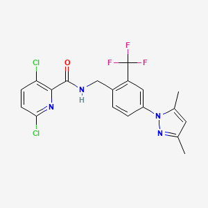 molecular formula C19H15Cl2F3N4O B2949391 3,6-dichloro-N-{[4-(3,5-dimethyl-1H-pyrazol-1-yl)-2-(trifluoromethyl)phenyl]methyl}pyridine-2-carboxamide CAS No. 1387842-61-6