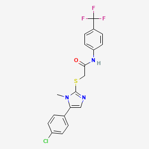 molecular formula C19H15ClF3N3OS B2949394 2-((5-(4-chlorophenyl)-1-methyl-1H-imidazol-2-yl)thio)-N-(4-(trifluoromethyl)phenyl)acetamide CAS No. 932321-24-9