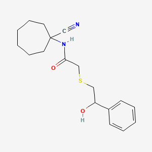 molecular formula C18H24N2O2S B2949395 N-(1-cyanocycloheptyl)-2-[(2-hydroxy-2-phenylethyl)sulfanyl]acetamide CAS No. 1281153-69-2