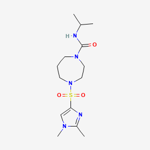 molecular formula C14H25N5O3S B2949410 4-((1,2-dimethyl-1H-imidazol-4-yl)sulfonyl)-N-isopropyl-1,4-diazepane-1-carboxamide CAS No. 1903691-10-0