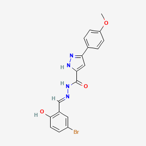 molecular formula C18H15BrN4O3 B2949413 (E)-N'-(5-bromo-2-hydroxybenzylidene)-3-(4-methoxyphenyl)-1H-pyrazole-5-carbohydrazide CAS No. 305355-40-2