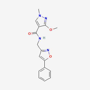 molecular formula C16H16N4O3 B2949418 3-methoxy-1-methyl-N-((5-phenylisoxazol-3-yl)methyl)-1H-pyrazole-4-carboxamide CAS No. 1209954-49-3