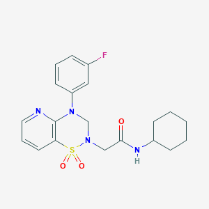 molecular formula C20H23FN4O3S B2949420 N-cyclohexyl-2-(4-(3-fluorophenyl)-1,1-dioxido-3,4-dihydro-2H-pyrido[2,3-e][1,2,4]thiadiazin-2-yl)acetamide CAS No. 1251680-18-8