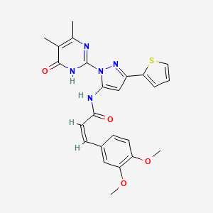 molecular formula C24H23N5O4S B2949421 (Z)-3-(3,4-dimethoxyphenyl)-N-(1-(4,5-dimethyl-6-oxo-1,6-dihydropyrimidin-2-yl)-3-(thiophen-2-yl)-1H-pyrazol-5-yl)acrylamide CAS No. 1173438-67-9