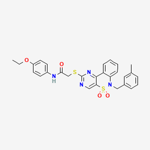 molecular formula C28H26N4O4S2 B2949427 N-(4-ethoxyphenyl)-2-{[6-(3-methylbenzyl)-5,5-dioxido-6H-pyrimido[5,4-c][2,1]benzothiazin-2-yl]thio}acetamide CAS No. 932476-29-4