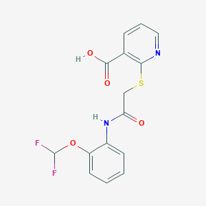 molecular formula C15H12F2N2O4S B2949431 2-[({[2-(Difluoromethoxy)phenyl]carbamoyl}methyl)sulfanyl]pyridine-3-carboxylic acid CAS No. 721406-46-8