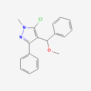 molecular formula C18H17ClN2O B2949439 5-Chloro-4-[methoxy(phenyl)methyl]-1-methyl-3-phenylpyrazole CAS No. 956181-56-9