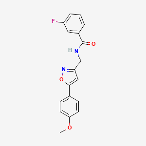 molecular formula C18H15FN2O3 B2949446 3-fluoro-N-((5-(4-methoxyphenyl)isoxazol-3-yl)methyl)benzamide CAS No. 952969-28-7