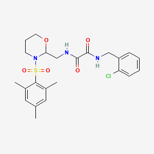 molecular formula C23H28ClN3O5S B2949457 N1-(2-chlorobenzyl)-N2-((3-(mesitylsulfonyl)-1,3-oxazinan-2-yl)methyl)oxalamide CAS No. 872976-11-9