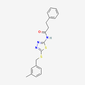 N-(5-((3-methylbenzyl)thio)-1,3,4-thiadiazol-2-yl)-3-phenylpropanamide