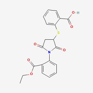 molecular formula C20H17NO6S B2949475 2-((1-(2-(Ethoxycarbonyl)phenyl)-2,5-dioxopyrrolidin-3-yl)thio)benzoic acid CAS No. 367907-18-4