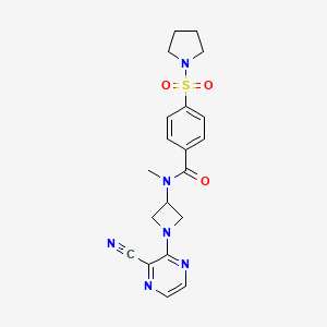 molecular formula C20H22N6O3S B2949491 N-[1-(3-Cyanopyrazin-2-yl)azetidin-3-yl]-N-methyl-4-pyrrolidin-1-ylsulfonylbenzamide CAS No. 2380182-97-6