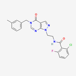 molecular formula C22H19ClFN5O2 B2949504 2-chloro-6-fluoro-N-(2-(5-(3-methylbenzyl)-4-oxo-4,5-dihydro-1H-pyrazolo[3,4-d]pyrimidin-1-yl)ethyl)benzamide CAS No. 921897-28-1