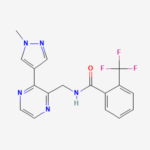 molecular formula C17H14F3N5O B2949527 N-((3-(1-methyl-1H-pyrazol-4-yl)pyrazin-2-yl)methyl)-2-(trifluoromethyl)benzamide CAS No. 2034394-56-2