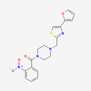 molecular formula C19H18N4O4S B2949542 (4-((4-(Furan-2-yl)thiazol-2-yl)methyl)piperazin-1-yl)(2-nitrophenyl)methanone CAS No. 1105232-88-9