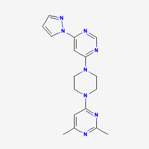 molecular formula C17H20N8 B2949556 2,4-Dimethyl-6-[4-(6-pyrazol-1-ylpyrimidin-4-yl)piperazin-1-yl]pyrimidine CAS No. 2415563-83-4