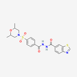 molecular formula C21H22N4O5S2 B2949564 N'-(4-((2,6-dimethylmorpholino)sulfonyl)benzoyl)benzo[d]thiazole-6-carbohydrazide CAS No. 681171-01-7