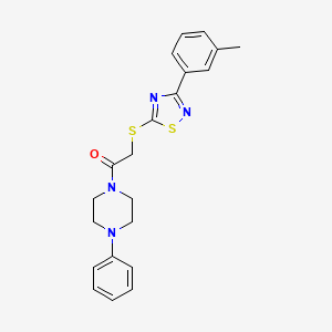 molecular formula C21H22N4OS2 B2949565 1-(4-苯基哌嗪-1-基)-2-((3-(间甲苯基)-1,2,4-噻二唑-5-基)硫代)乙酮 CAS No. 864917-67-9