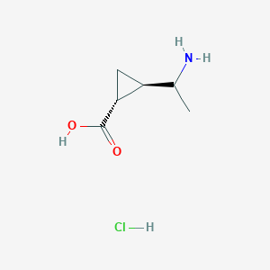 molecular formula C6H12ClNO2 B2949584 (1R,2R)-2-(1-Aminoethyl)cyclopropane-1-carboxylic acid;hydrochloride CAS No. 2375254-60-5
