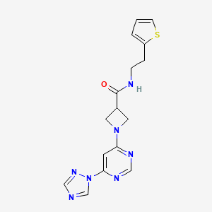 molecular formula C16H17N7OS B2949598 1-(6-(1H-1,2,4-triazol-1-yl)pyrimidin-4-yl)-N-(2-(thiophen-2-yl)ethyl)azetidine-3-carboxamide CAS No. 2034360-21-7