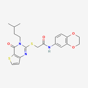 molecular formula C21H23N3O4S2 B2949603 N-(2,3-dihydro-1,4-benzodioxin-6-yl)-2-{[3-(3-methylbutyl)-4-oxo-3,4-dihydrothieno[3,2-d]pyrimidin-2-yl]sulfanyl}acetamide CAS No. 1261006-45-4