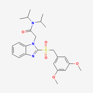 molecular formula C24H31N3O5S B2949615 2-(2-((3,5-dimethoxybenzyl)sulfonyl)-1H-benzo[d]imidazol-1-yl)-N,N-diisopropylacetamide CAS No. 886906-70-3