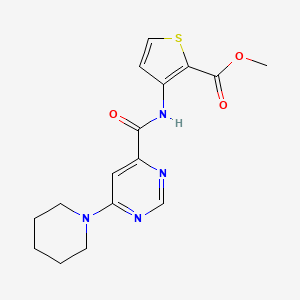 molecular formula C16H18N4O3S B2949616 Methyl 3-(6-(piperidin-1-yl)pyrimidine-4-carboxamido)thiophene-2-carboxylate CAS No. 2034284-87-0