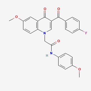 molecular formula C26H21FN2O5 B2949621 2-[3-(4-fluorobenzoyl)-6-methoxy-4-oxoquinolin-1-yl]-N-(4-methoxyphenyl)acetamide CAS No. 866342-75-8