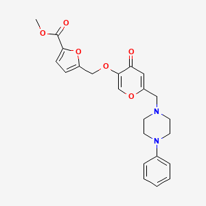molecular formula C23H24N2O6 B2949634 5-(((4-氧代-6-((4-苯基哌嗪-1-基)甲基)-4H-吡喃-3-基)氧基)甲基)呋喃-2-甲酸甲酯 CAS No. 898456-92-3