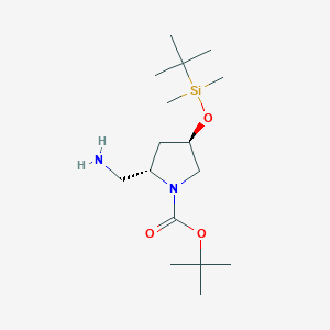 molecular formula C16H34N2O3Si B2949646 (2S,4R)-tert-butyl 2-(aminomethyl)-4-((tert-butyldimethylsilyl)oxy)pyrrolidine-1-carboxylate CAS No. 186202-47-1