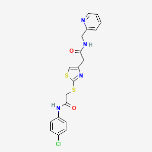molecular formula C19H17ClN4O2S2 B2949647 N-(4-chlorophenyl)-2-((4-(2-oxo-2-((pyridin-2-ylmethyl)amino)ethyl)thiazol-2-yl)thio)acetamide CAS No. 953992-11-5
