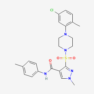 molecular formula C23H26ClN5O3S B2949648 3-{[4-(5-chloro-2-methylphenyl)piperazin-1-yl]sulfonyl}-1-methyl-N-(4-methylphenyl)-1H-pyrazole-4-carboxamide CAS No. 1189436-70-1