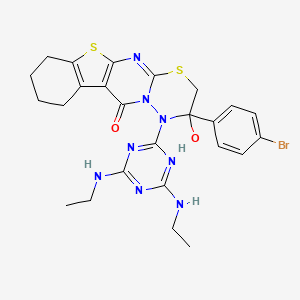 molecular formula C25H27BrN8O2S2 B2949655 1-(4,6-bis(ethylamino)-1,3,5-triazin-2-yl)-2-(4-bromophenyl)-2-hydroxy-2,3,7,8,9,10-hexahydrobenzo[4',5']thieno[2',3':4,5]pyrimido[2,1-b][1,3,4]thiadiazin-11(1H)-one CAS No. 403830-54-6