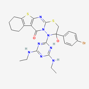 molecular formula C25H27BrN8O2S2 B2949655 7-[4,6-bis(ethylamino)-1,3,5-triazin-2-yl]-6-(4-bromophenyl)-6-hydroxy-4,17-dithia-2,7,8-triazatetracyclo[8.7.0.03,8.011,16]heptadeca-1(10),2,11(16)-trien-9-one CAS No. 403830-54-6