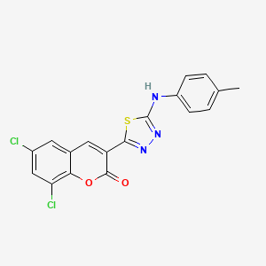molecular formula C18H11Cl2N3O2S B2949659 6,8-Dichloro-3-[5-(4-methylanilino)-1,3,4-thiadiazol-2-yl]chromen-2-one CAS No. 326913-62-6