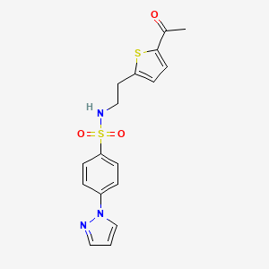 molecular formula C17H17N3O3S2 B2949663 N-(2-(5-acetylthiophen-2-yl)ethyl)-4-(1H-pyrazol-1-yl)benzenesulfonamide CAS No. 2034272-69-8