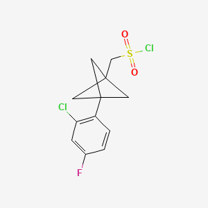 molecular formula C12H11Cl2FO2S B2949671 [3-(2-Chloro-4-fluorophenyl)-1-bicyclo[1.1.1]pentanyl]methanesulfonyl chloride CAS No. 2287274-34-2